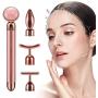 4-in-1 Beauty Bar 24k Golden Pulse Face Massager, Electric Jade Roller Facial Massager Rose Quartz, Arm Eye Nose Massage Stone for Face Lift Anti-Aging Anti-Wrinkles Skin Tightening Face Firming
