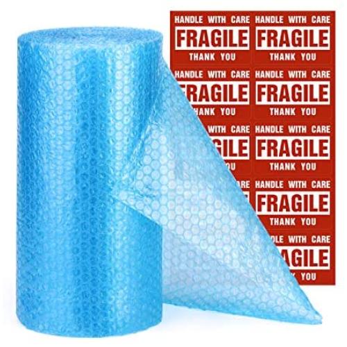 Metronic Bubble Cushioning Wrap Roll 12x26 FT Bubble Roll- Perforated 12×12'', 1 Roll Air Bubble Cushioning Roll, 20 Fragile Sticker Labels,Moving Supplies Cushioning Wrap for Packing Shipping Boxes