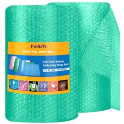 Fuxury Green Anti-Static Bubble Cushioning Wrap Roll Air Bubble Roll 2 Rolls 72 Feet Total,Perforated Every 12'',Included 20 Fragile Sticker Labels for Packaging Moving Shipping Boxes Supplies