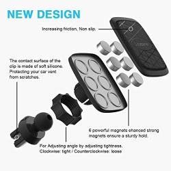 Car Phone Mount, Lipizzaner Magnetic Phone Car Mount, Air Vent Phone Holder for Car, One Hand Operation and One Second Installation, Strong 6 Magnet Suction, with 4 Metal Plates - Black