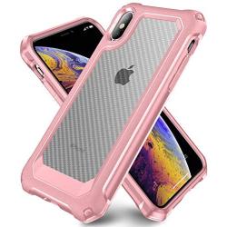 iPhone X Case, iPhone Xs Case with [ Screen Protector Tempered Glass x2Pcs] SUPBEC Protective Phone Cover with Silicone PC+TPU Shockproof Rubber Heavy Duty Case for iPhone X/iPhone Xs-Clear Rose Gold