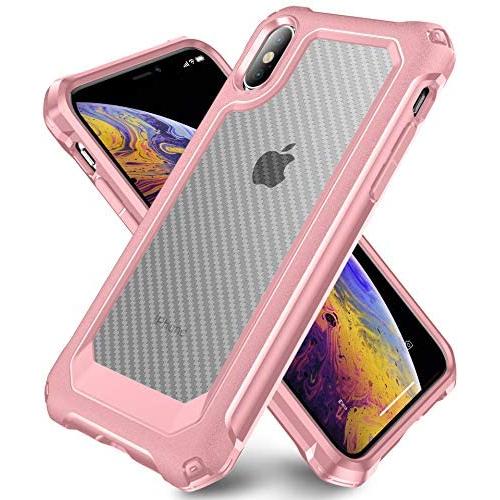 iPhone X Case, iPhone Xs Case with [ Screen Protector Tempered Glass x2Pcs] SUPBEC Protective Phone Cover with Silicone PC+TPU Shockproof Rubber Heavy Duty Case for iPhone X/iPhone Xs-Clear Rose Gold