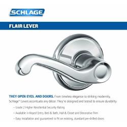 Schlage F40FLA625 Flair Privacy Lever, Bright Chrome
