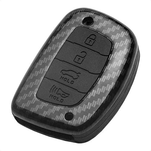 TANGSEN Smart Key Fob Case for HYUNDAI ELANTRA GT TUCSON 4 Button Keyless Entry Remote Black Carbon Fiber Pattern ABS Black Silicone Cover