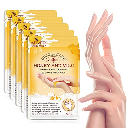 Hand Moisturizing Mask, (5 Pack) Honey and Milk Gloves, Moisturizing Natural Therapy Gloves, for Dry Aging Cracked Hands Repair Rough Skin for Men Women Hand Moisturizing Mask, (5 Pack) Honey and Milk Gloves, Moisturizing Natural Therapy Gloves, for Dry Aging Cracked Hands Repair Rough Skin for Men Women