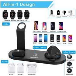 Kertxin Wireless Charger Stand,4 in 1 Wireless Charging Station Dock for Apple Watch iWatch SE/6/5/4/3/2/1, Airpods,iPhone Series 12/12Pro/11/11 Pro Max/X/Xs/XR/8 Plus/8,Samsung Galaxy S10 S9