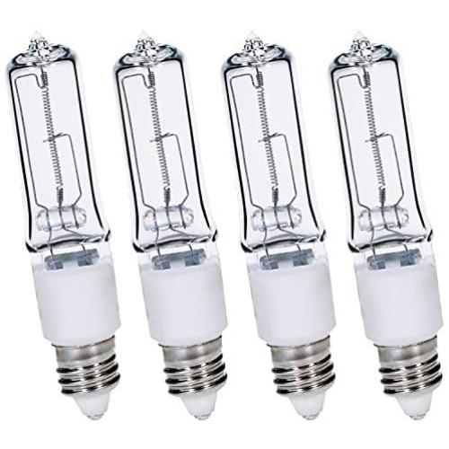 4-Pack JDE11 120V 100W Dimmable Halogen Bulb T4 Mini Candelabra Base Warm White for Chandeliers, Ceiling Fan, Table Lamps, Cabinet Lighting
