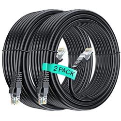 Ethernet Cable, 25 Feet. Cat 6 (2 Pack) High Speed LAN Network, Internet Cord RJ45. 25Ft Cat6, Black, Cables Pure Copper, UL