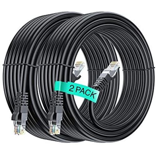 Ethernet Cable, 25 Feet. Cat 6 (2 Pack) High Speed LAN Network, Internet Cord RJ45. 25Ft Cat6, Black, Cables Pure Copper, UL