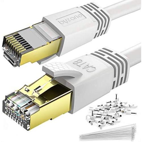 Cat 8 Ethernet Cable 2 ft White, Heavy Duty High Speed 40Gbps 2000Mhz Cat8 RJ45 Network Cable, Weatherproof UV Resistant 26AWG Internet LAN Cord for Router Modem Laptop Mac PS4 Xbox