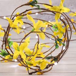 Artificial Winter Jasmine String Lights, 30 LED 10FT Battery Powered Flower Garland Fairy Lights with Remote for Garden Bedroom Wedding Birthday Party Holiday Vine Lights Décor