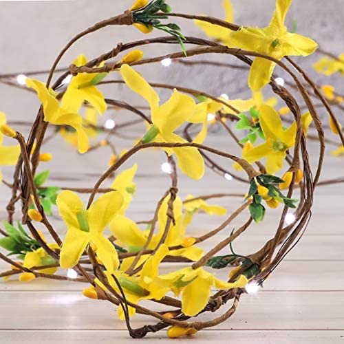 Artificial Winter Jasmine String Lights, 30 LED 10FT Battery Powered Flower Garland Fairy Lights with Remote for Garden Bedroom Wedding Birthday Party Holiday Vine Lights Décor