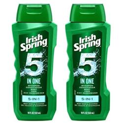 Irish Spring 5-in-1 Shampoo, Conditioner, Body Wash, Face Wash and Deodorizer, 18 oz (Pack of 2)