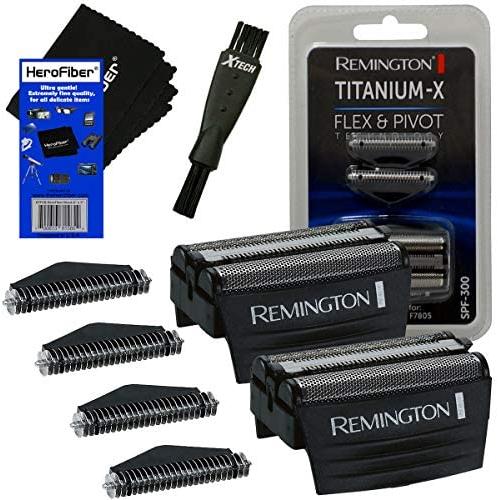 Remington Shaver Screens and Cutters Replacement Heads, SPF300 (2 Pack) + Double Ended Shaver Brush + HeroFiber Cloth Compatible with Remington F4900, F5800, F7800, F7805 Electric Razor for Men