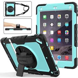 SEYMAC stock Case for iPad 6th/5th Generation, [Full-Body] & [Shock-Proof] Protective Case with 360 Degrees Rotating Stand & Strap for iPad 5th/6th/ Air 2/ Pro 9.7 (SkyBlue+Black)