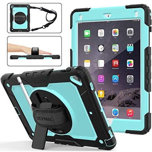 SEYMAC stock Case for iPad 6th/5th Generation, [Full-Body] & [Shock-Proof] Protective Case with 360 Degrees Rotating Stand & Strap for iPad 5th/6th/ Air 2/ Pro 9.7 (SkyBlue+Black)