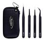 4 Pieces Precision Tweezers Set ESD Tweezer Kit, Anti-Static Stainless Steel Tweezers Kit Curved Tweezers with Case for Craft, Jewelry, Electronics, Laboratory Work