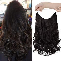 HOOJIH Halo Hair Extensions 2 Ways Adjustable Head Size One Piece Curly Wavy Hair Extension Synthetic Hairpieces for Women 20 Inch --Black brown