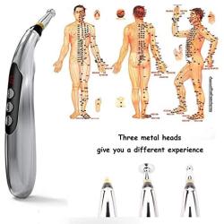 Acupuncture Pen, Rechargeable Electronic Acupuncture Pen Massage Pen Massager Meridian Therapy Machine Relief Pain Therapy Tools with 3 Massage Heads