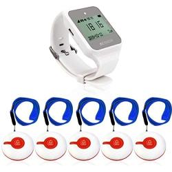 Retekess TD108 Wrist Pager System,Caregiver Pager,Smart Call Button,Max 999,72h Standby,1 Watch Receiver,5 Panic Buttons for Elderly,Patient,Resident