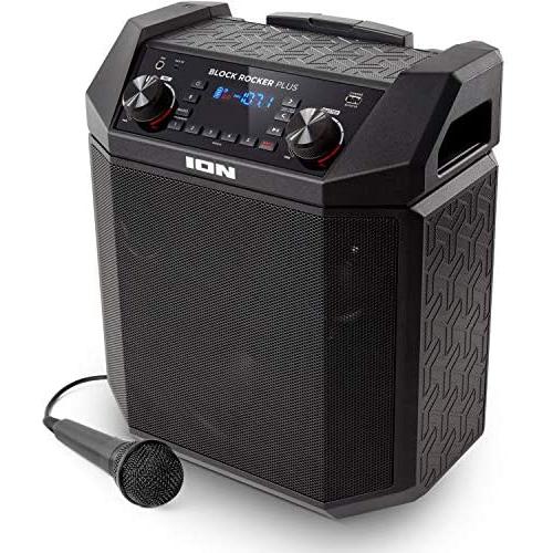 ION Audio Block Rocker Plus | 100W Portable Speaker, Battery Powered with Bluetooth, Microphone & Cable, AM/FM Radio, Wheels & Telescopic Handle and USB Charging For Smartphones & Tablets