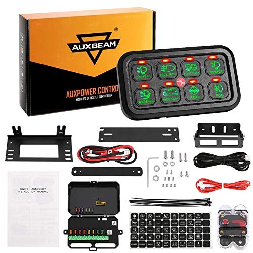 Auxbeam 8 Gang LED Switch Panel Automatic Dimmable Slim Touch Control Panel Box with Harness and Label Stickers for Car Marine Boat Caravan - Green Backlight