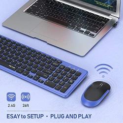 Wireless Keyboard and Mouse, Jelly Comb 2.4G USB Keyboard Mouse Combo Slim Ergonomic Quiet Energy-Saving Keyboard Mouse Set for Windows, Computer, Desktop, PC, Notebook, Laptop-KS27-2-Black and Blue