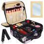 Kootek Travel Makeup Bag 2 Layer Portable Train Cosmetic Case Organizer with Mirror Shoulder Strap Adjustable Dividers for Cosmetics Makeup Brushes Toiletry Jewelry Digital Accessories