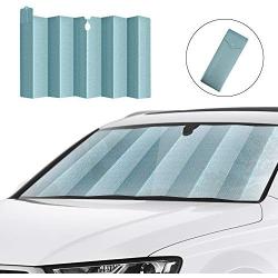 HUILI Windshield Shade, Foldable Car Sun Shade for Windshield 59x31.5inch (150x80 cm) UV Blocking, Car Window Shade for Pickups, Trucks, SUVs, Shiny Green