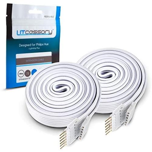 Litcessory Extension Cable for Philips Hue Lightstrip Plus (3.3ft, 2 Pack, White)