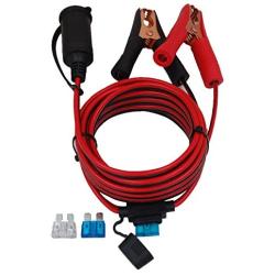 CUZEC 13.1FT/4m 16 AWG Extension Cord Plug Socket with Battery Clamp 12V/ 24V Battery Clip-On and Cigarette Lighter Adapter (13.1FT Long)