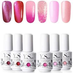 YaoShun Gel Nail Polish Set - Pink Girls Series 6 Colors Cat Eye Gel Temperature Color Changing Gel Pure Color Gel Nail Polish Nail Art Gift Box, Glitter Nail Polish 8ml Each at Home