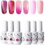 YaoShun Gel Nail Polish Set - Pink Girls Series 6 Colors Cat Eye Gel Temperature Color Changing Gel Pure Color Gel Nail Polish Nail Art Gift Box, Glitter Nail Polish 8ml Each at Home