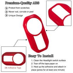 Headlight Lamp Switch Trim Cover Button Decoration Interior Accessories for 2018-2021 Jeep Wrangler JL JLU & Gladiator JT (Red)