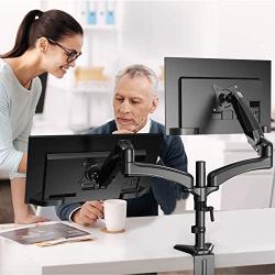 Huanuo Dual Monitor Stand - Height Adjustable Gas Spring Monitor Desk Mount Fits 2 Flat/Curved Computer Screens 15 to 27 Inch, Double Articulating Arms Vesa Bracket with C Clamp, Grommet Mounting