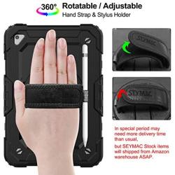 SEYMAC stock Case for iPad Mini 5/4, 3-Layer Protection Case with [360 Degrees Rotating Stand] Hand Strap&[Pencil Holder] Screen Protector for iPad Mini 4th/5th Generation 7.9 inch (Black)