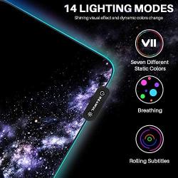 Large RGB Gaming Mouse Pad - Reawul 14 Modes Oversized Glowing Led Extended Mousepad, Anti-Slip Rubber Base and Waterproof Surface, Extra Large Soft Led Computer Keyboard Mouse Mat - 31.5 x 11.8in