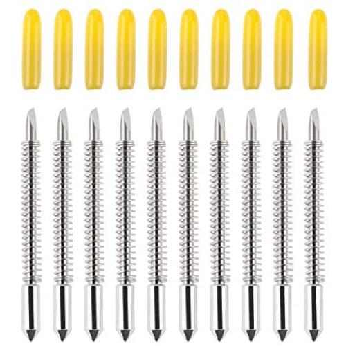 HQMaster 30 Degree Vinyl Cutter Blades Lettering Blade for Graphtec Cutting Plotter, Yellow Cap Pack Of 10 with Springs