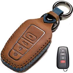 Dedicated Car Key Fob Cover, Suit for Keyless Remote Control for 2017-2020 Toyota RAV4 Toyota Camry Corolla C-HR Highlander Tacoma Highlander 4Runner Tundra Prius etc (A Style, Brown) …