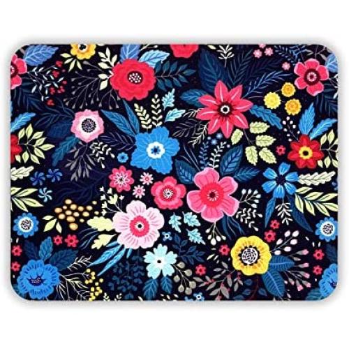 Cute Designer Desk Mouse Pad for Women, Pretty and Colorful Designs, Anti-Slip, Perfect Office, Work & Home Computer Accessory (Blue Garden, Rectangle)