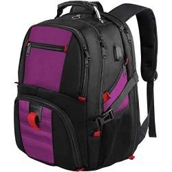 College Backpack, Extra Large Backpacks with USB Charging Port and Luggage Sleeve for Women and Men,TSA Friendly Travel Laptop Backpack,Anti-Theft Business Laptop Backpack Fits 17 Inch Laptops-Purple