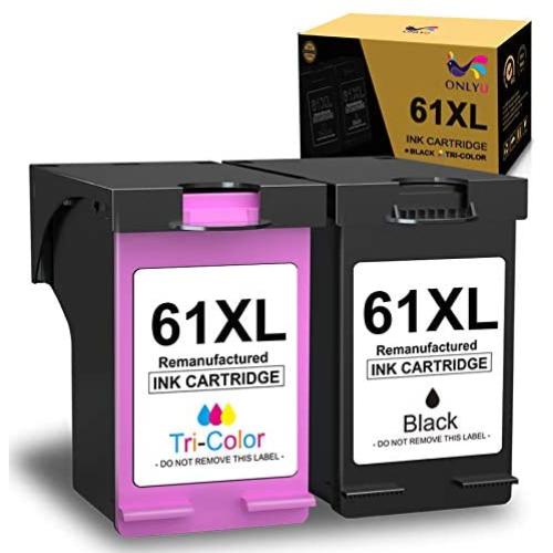 ONLYU Remanufactured Ink Cartridge Replacement for HP 61XL 61 XL for HP Envy 4500 5530 5534 5535 Deskjet 1000 1010 1510 1512 2540 3050 3510 Officejet 4630 4635 (1 Black,1 Tri-Color, 2 Pack)