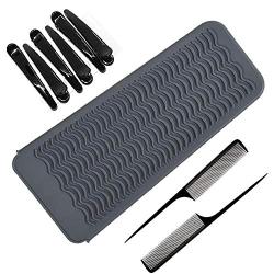 Silicone Heat Resistant Mat Pouch,Sonku Hair Styling Tools with 2 Pcs Tail Combs and 6 Pcs Clips for Hair Straightener,Crimping Iron,Hair Curling Waving Iron,Hair Curling Wand-Black