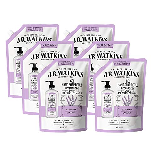 JR Watkins Gel Hand Soap Refill Pouch, Lavender, 6 Pack, Scented Liquid Hand Wash for Bathroom or Kitchen, USA Made and Cruelty Free, 34 fl oz JR Watkins Gel Hand Soap Refill Pouch, Lavender, 6 Pack, Scented Liquid Hand Wash for Bathroom or Kitchen, USA Made and Cruelty Free, 34 fl oz