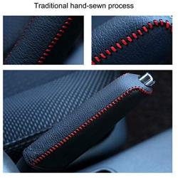 Civic Black Car Handbrake Cover Genuine Leather Dedicated Side Brake Protective Cover Lever Protective Cover for 2006 2007 2008 2009 2010 2011 Civic Accessories (Red Stitch)
