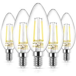 Ascher E12 LED Classic Candelabra Clear Light Bulbs, Equivalent 40W, Daylight White 5000K, Filament Clear Glass, Non-Dimmable, Pack of 5