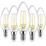 Ascher E12 LED Classic Candelabra Clear Light Bulbs, Equivalent 40W, Daylight White 5000K, Filament Clear Glass, Non-Dimmable, Pack of 5