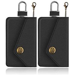 MONOJOY 2 Pack Faraday Bag Car Key Signal Blocker Pouch for Keyless Cars RFID Key Signal Blocking Pouch with Hook Securing Chain(Black)