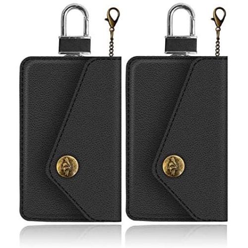 MONOJOY 2 Pack Faraday Bag Car Key Signal Blocker Pouch for Keyless Cars RFID Key Signal Blocking Pouch with Hook Securing Chain(Black)
