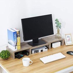 Superjare Monitor Stand Riser, Adjustable Screen Stand for Laptop Computer/TV/PC, Multifunctional Desktop Organizer - Cream Gray